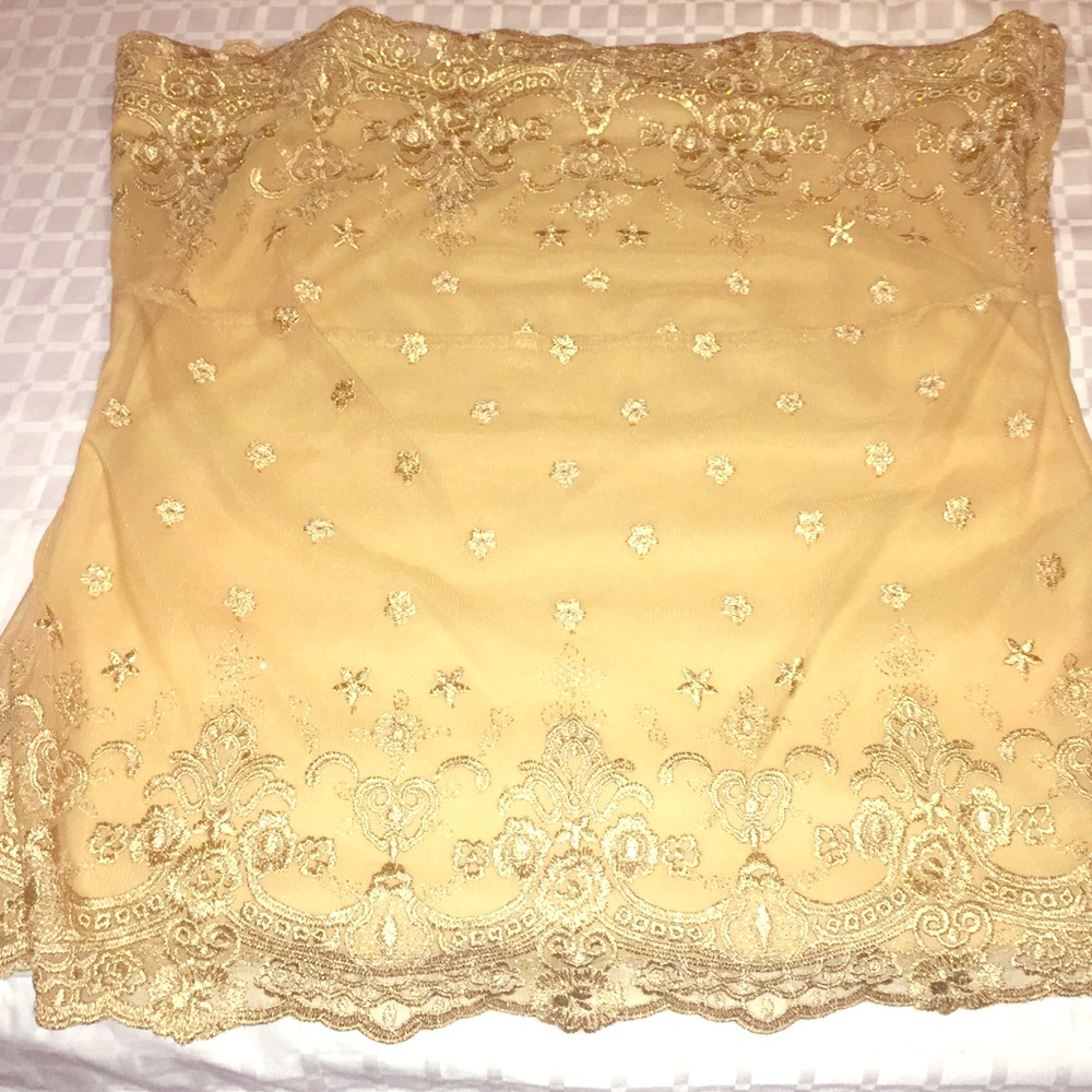 Gold strapless top